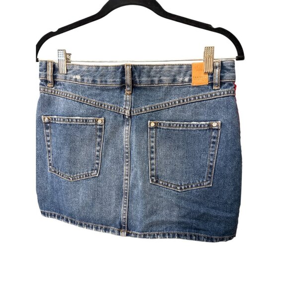Zara Trafaluc Distressed Side Stripe Denim Mini Skirt Size M, Pre-Owned Good Con - Picture 5 of 8